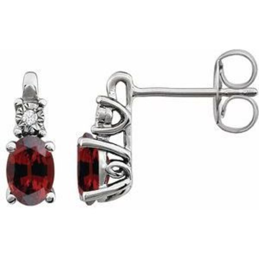 14k White Natural Mozambique Garnet & .02 Ctw Natural Diamond Earrings